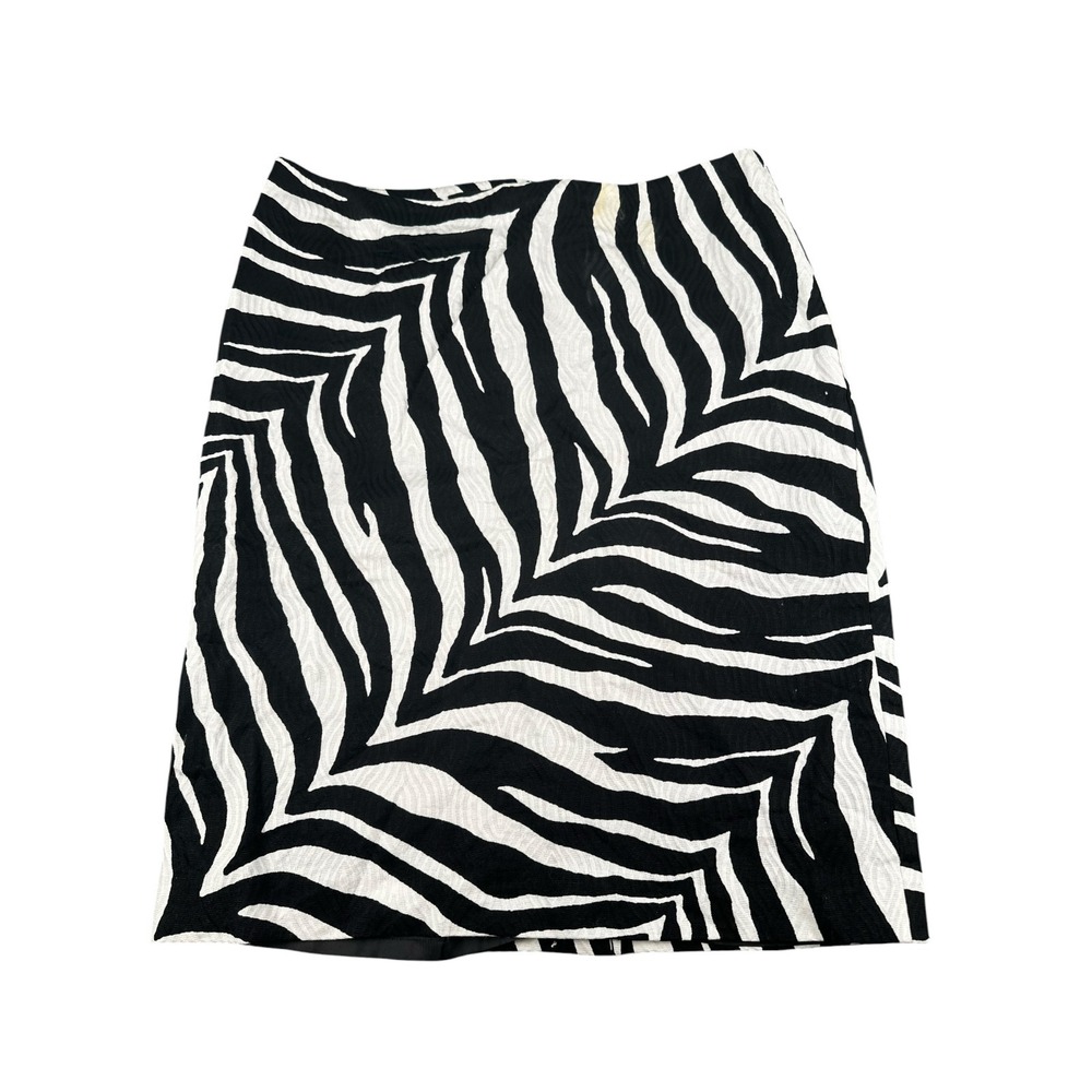 Zebra Print Pencil Skirt Black White Animal Pattern Textured Knee Length